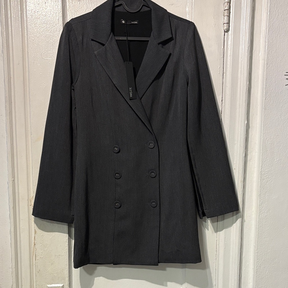 Krisa Charcoal Double-Breasted Blazer Dress